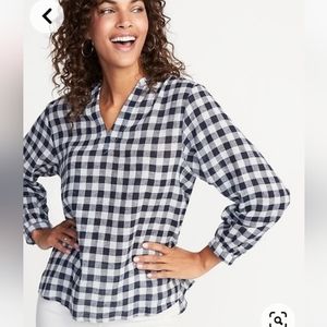 Old Navy Gingham Plaid Linen Blend Top Sz M